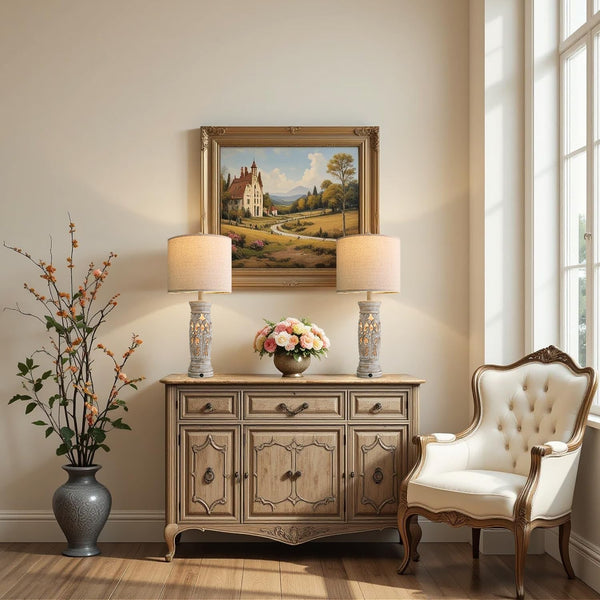 27.25”Farmhouse Table Lamps Set of 2 with Night Light, Rustic Bedside Lamp5