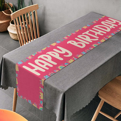 Happy Birthday Table Runner 13X72 Inch Pink Birthday Cake Box Candle Rainbow Farmhouse Polyester Linen Table Decoration for Kitchen Dinning, Indoor Outdoor Home Dinner Party (Red)3