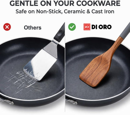 DI ORO Wooden Kitchen Utensil Set - 5 Pc Spoon & Spatula, Dark Grey4