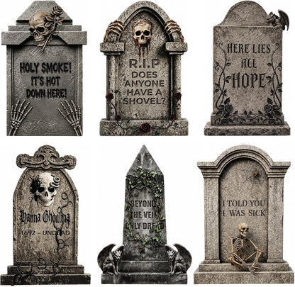 17" Halloween Tombstones Outdoor Decorations, 6 Pack Graveyard Yard Signs | Metal Stakes Included, Corrugated Plastic Halloween Lawn Decor, Weather-Resistant Cemetery Props, Not Foam1