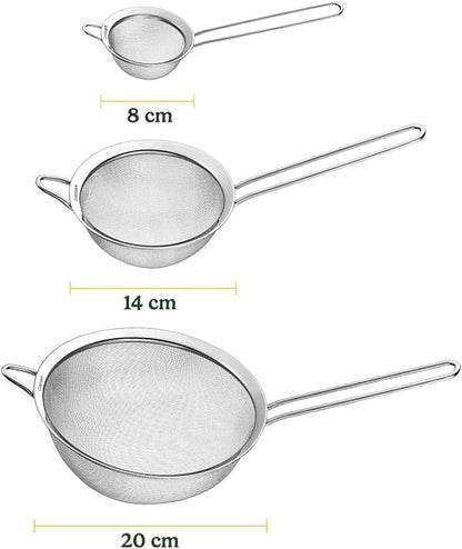 Mesh Strainers, Stainless Steel, Dishwasher Safe, 3-Count | Fine Mesh Kitchen Strainers in 3 Sizes, Can Be Used as a Pasta Strainer, Rice Strainer, Spaghetti Strainer, CTG-00-3MS2