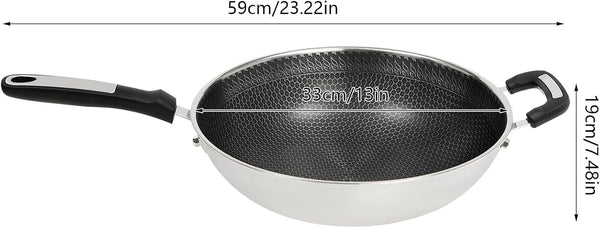 Stainless Steel Wok Pan Stir-Fry Wok Non Stick Frying Pan Honeycomb Skillet with Handle Lid for Gas Stove, Induction Cooker Ceramic Stove, Silver Black (13In-With Steamer Basket)4