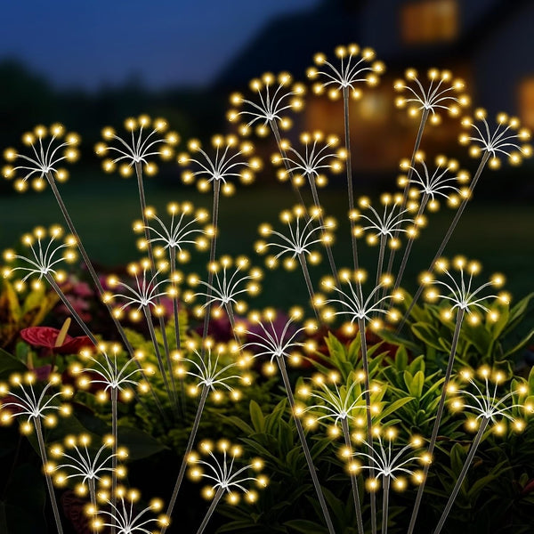 Solar Garden Lights Outdoor, 2 Pack New Upgraded Solar Swaying Starburst Light, Waterproof Fireworks Solar Lights for Yard Patio Pathway Decoration, Warm White1