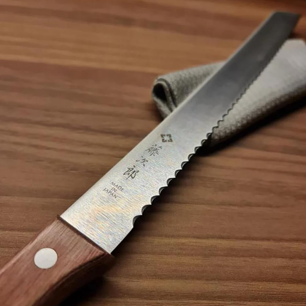 japan-hand-made-bread-knife-slicer-cutter-14-75-stainless-and-wood-reinforced-laminated-material
