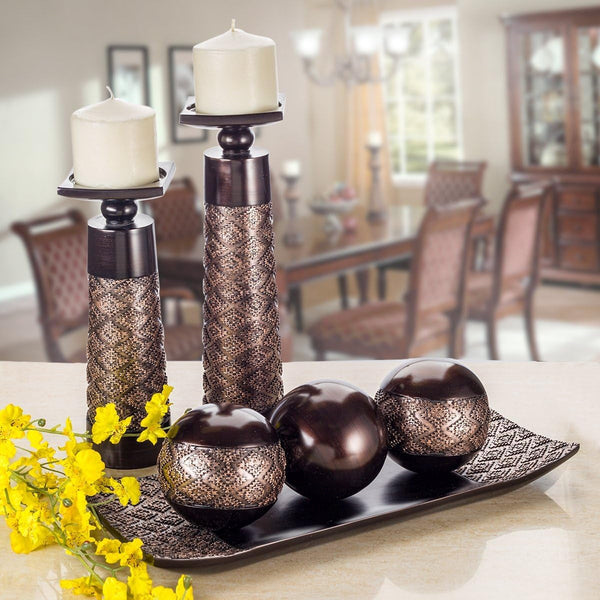 Dublin Brown Tray and Ball Set - Living Room, Entry Table Decor Centerpiece Table Decorations - Decorative Tray for Dining Room, Accent Decor Bowl for House Decoration5