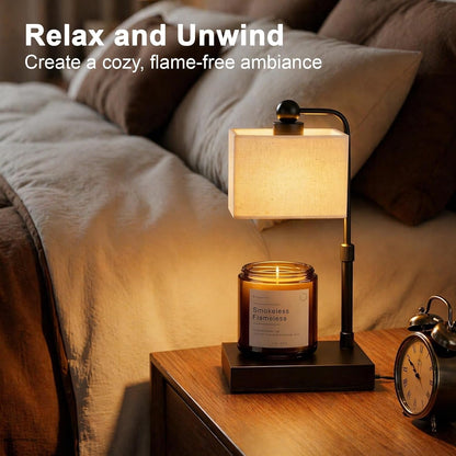 Candle Warmer Lamp with Timer, Dimmable, Adjustable Height, Modern Farmhouse Linen Shade, Black Candle Warming Lamp for up to 6-Inch Jar Candles, 2 Bulbs Included4
