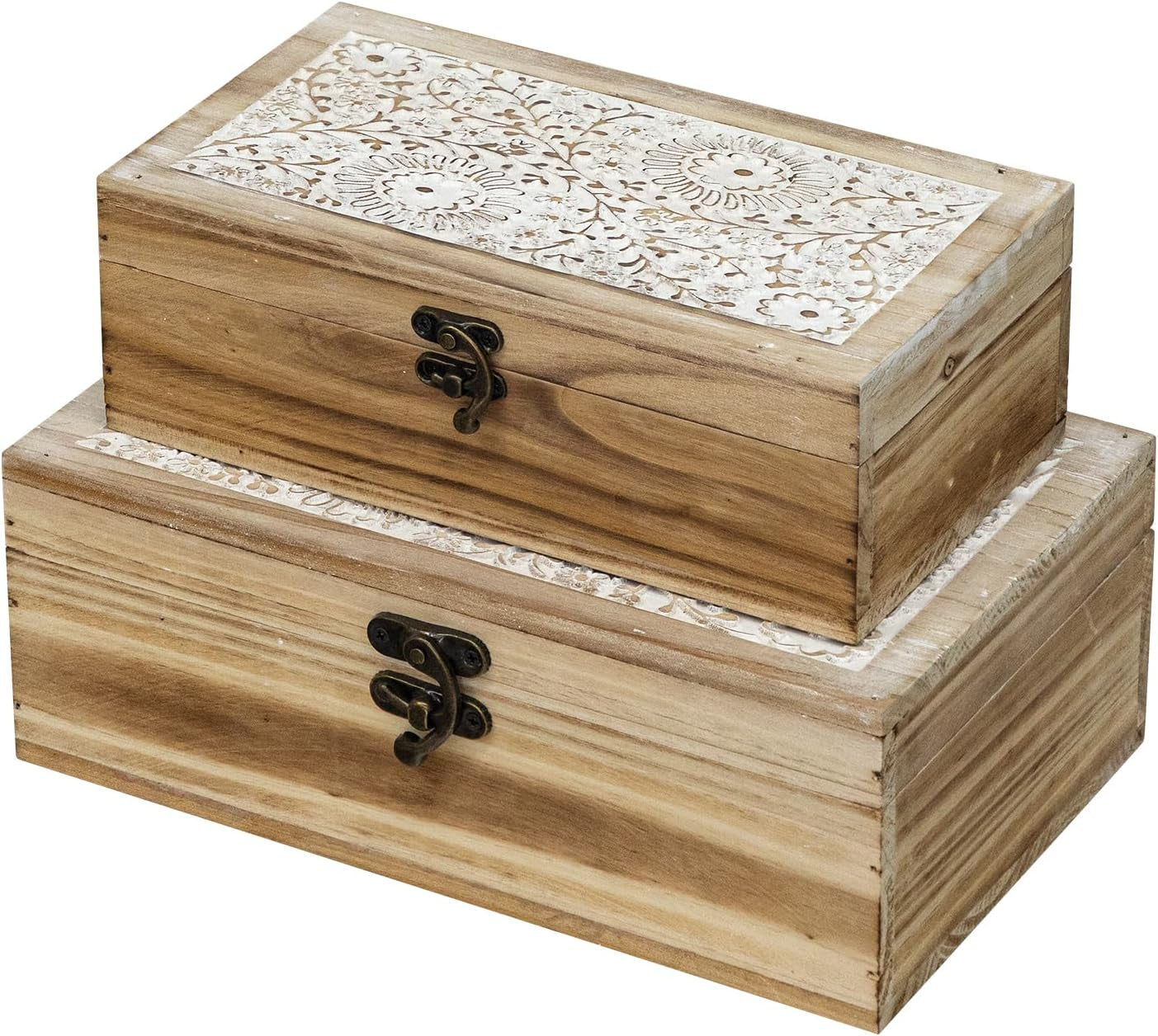 rustic-farmhouse-wood-decorative-boxes-set-of-2-keepsake-box-wooden-box-with-hinged-lid-and-floral-carved-design-decorative-boxes-for-home-decor-brown