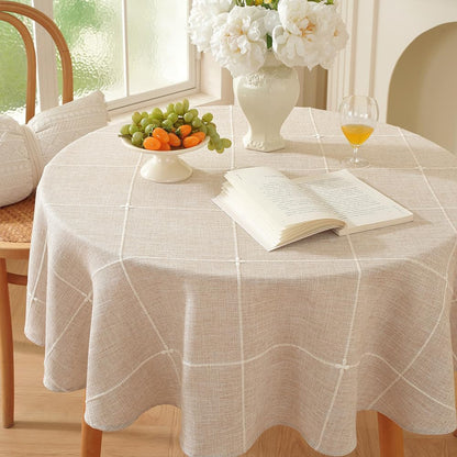 Linen Table Cloth round 60 Inch Plaid Browm Linen Tablecloth Round7