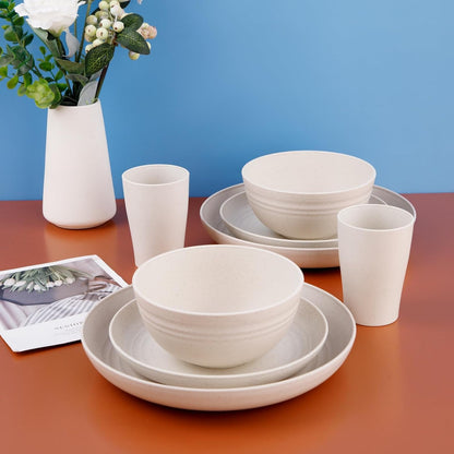 32Pcs Beige Wheat Straw Dinnerware Set for 8, Unbreakable Dishes9