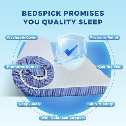 Twin XL Mattress Topper College Dorm, 3 Inch Memory Foam Cooling Gel Bed Foam Mattress Topper for Pain Relief, Dorm Room Essential, Washable Cover, Non-Slip Elastic Band, Certipur-Us8