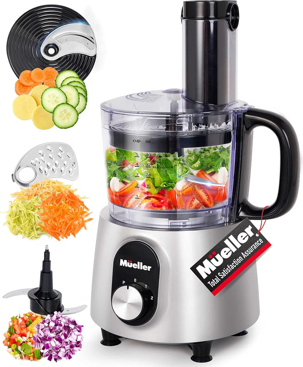 Mueller Ultra Prep Food Processor Chopper for Dicing, Slicing, Shredding, Mincing, and Pureeing, Food Chopper for Vegetables, Meat, Grains, Nuts, 8 Cup, Silver | for Dicing, Slicing, Shredding, Mincing, Pureeing, Food Chopper for Vegetables, Meat, Grains, Nuts, Silver1