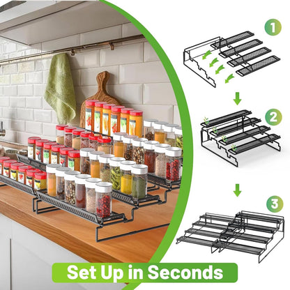 2 Pack Spice Rack Organizer for Cabinet, 4 Tier Black (S&L) Seasoning Organizer Rack for inside Cabinets, Countertop, Pantry Storage5