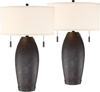 Noah 31" Large Table Lamps Set of 2 Bronze Vase Hammered Pull Chain2