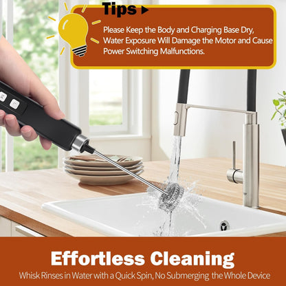Rechargeable Milk Frother Handheld with 3 Detachable Stainless Whisks, 3 Speed Adjustable Drink Mixer, Mini Frother Wand for Coffee, Matcha, Protein Shakes, with Charging Base and Whisk Storage2