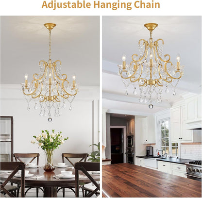 Crystal Chandelier, 5-Light Gold Chandelier for Dining Room Light Fixture, K9 Crystal Pendant Ceiling Light Fixture, Modern Candle Chandelier for Living Room Kitchen Island Entryway Bedroom7