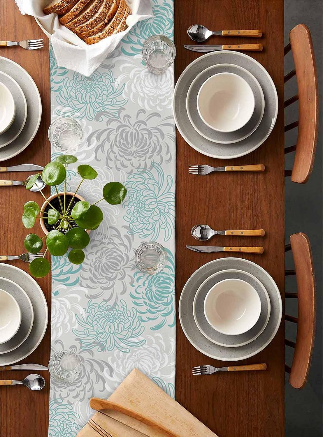aqua-chrysanthemum-flowers-table-runner-cotton-linen-long-13x120-inches-dresser-scarves-floral-grey-tablerunner-for-kitchen-coffee-dining-end-table-bedroom-living-room-scarf-decor-for-holiday