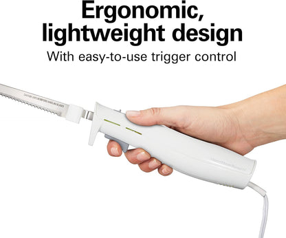 Electric Knife Set for Carving Meats, Poultry, Bread, Crafting Foam & More, Reciprocating Serrated Stainless Steel Blades, Ergonomic Design Storage Case + Fork Included, 5 Foot Cord5