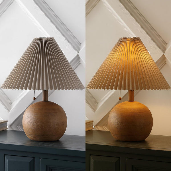 Aksel Sphere Table Lamp Coastal 17.25", Brown Wood Finish5