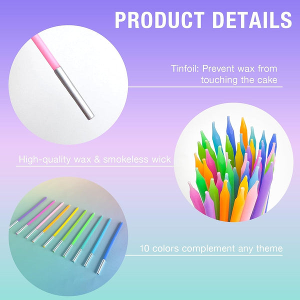 40-Count Rainbow Birthday Candles for Cake, 5.5” Tall Thin5