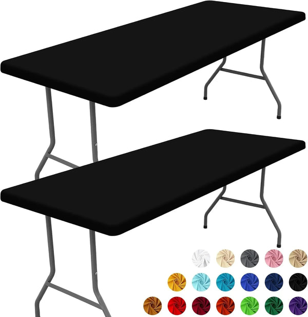 2 Pack Rectangle Spandex Fitted Table Cloth, 6FT Elastic Tablecloth | Washable Picnic Table Cover, Stretch Waterproof Table Cloths for Party, Patio, Dining, Kitchen, 30" X 72", Black1