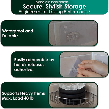 Shower Caddy Adhesive Replacement Stickers Sticker Shelf Basket Strips Suction Hooks Large Strong Hook (Transparent - 12 Packs - 1 Wire Hook)3