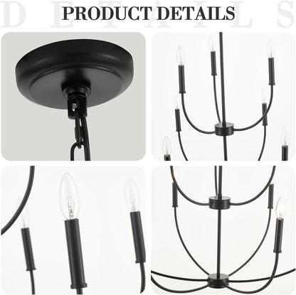 9-Light Black Chandelier for Entryway, Modern Farmhouse Dining Room Light Fixture, Industrial Candle Pendant Light for Foyer Stairway Living Room5