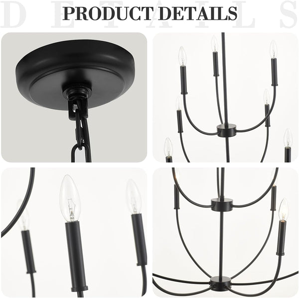 9-Light Black Chandelier for Entryway, Modern Farmhouse Dining Room Light Fixture, Industrial Candle Pendant Light for Foyer Stairway Living Room5