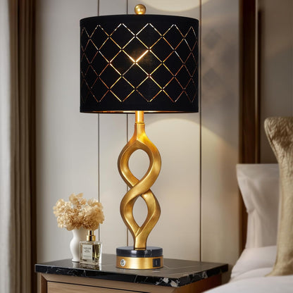 30" Black and Gold Table Lamps Set of 2 for Bedroom, Modern Touch Control Bedside Lamps for Living Room, 3-Way Dimmable Sculptural Resin Nightstand Lamps with USB A+C Ports and 2 LED Bulbs3