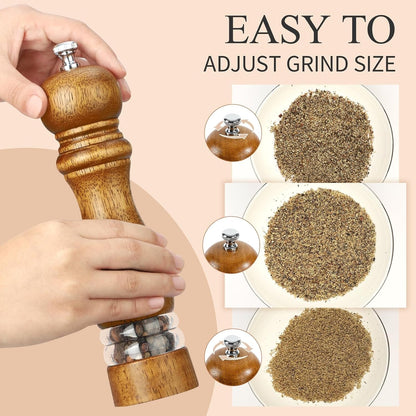 8Inch Salt and Pepper Grinder Set Manual Salt Pepper Shakers Wooden Pepper Mill Refillable with Adjustable Ceramic Grinding Core Acrylic Visualization Window Design 2-Pieces4