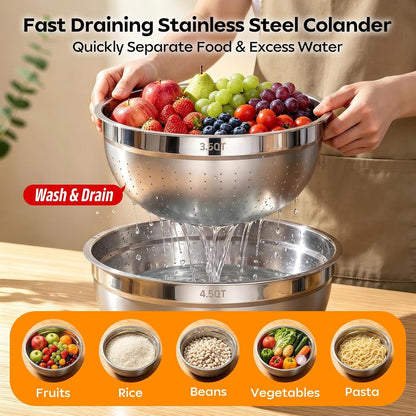 Stainless Steel Mixing Bowls with Lids Set & Colander(6Pcs)2