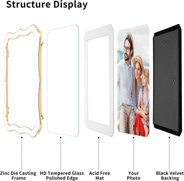 High-End Zinc Alloy 5X7'' White Picture Frame - Classic Vintage Scalloped Design with Enamel Finish & 4X6'' Premium Acid-Free White Mat, Luxury Velvet Back for Weddings & Home Decor8