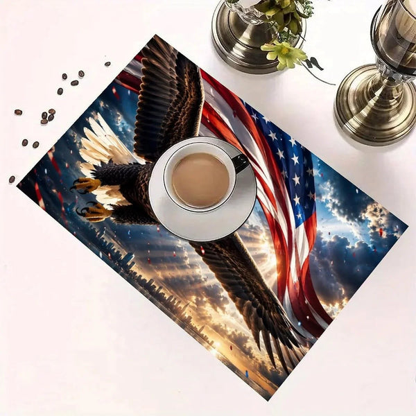 Eagle Soaring over a Patriotic Landscape Linen Placemat Washable Table Mat for Dining Kitchen Heat Resistant 12"X18"*43