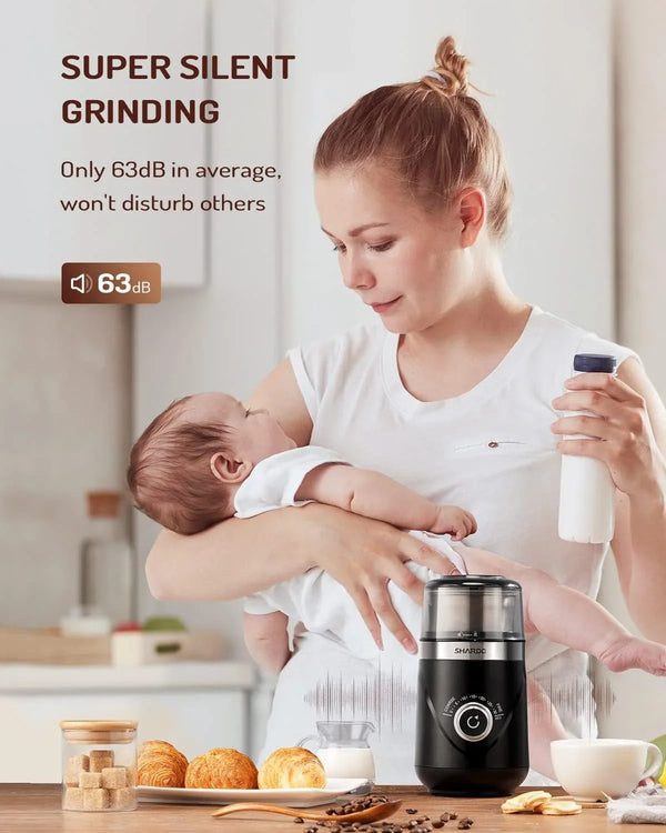 Electric Super Silent Blade Coffee Grinder, Timed Grind Control Rotary Knob, Adjustable Coarse to Fine for Coffee Beans, Spices & Herbs, with 1 Removable Stainless Steel Bowl, Black3