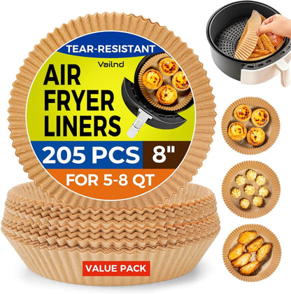 205Pcs Air Fryer Liners Disposable, 8" round Airfryer Liners for 5-8 QT | Heavy-Duty Air Fryer Paper Liner for Ninja, Oil-Proof & Non-Stick Parchment Paper for Easy Cleanup, Baking, Microwave, Oven1