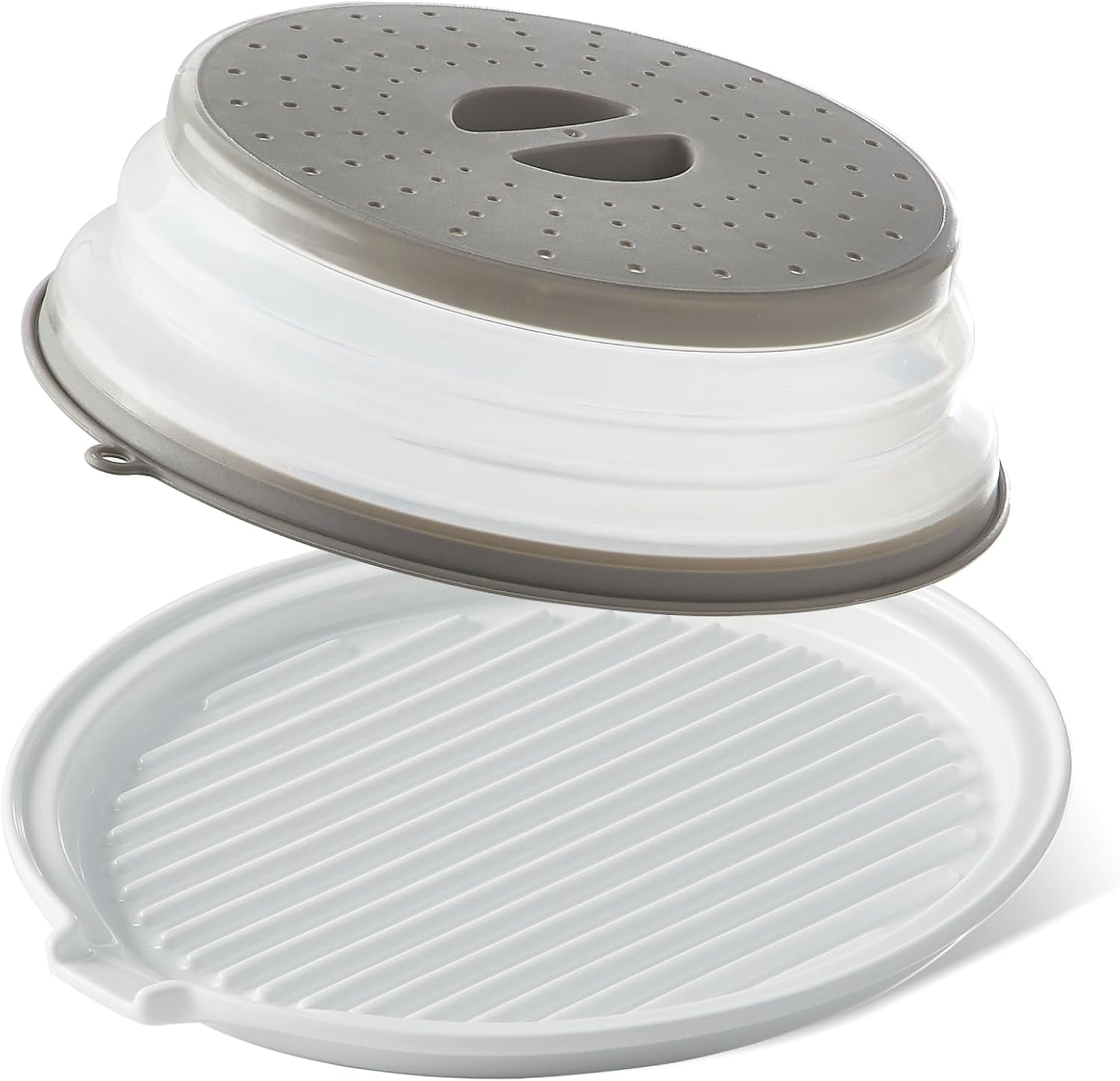 microwave-bacon-tray-with-lid-ceramic-bacon-cooker-meat-rack-for-oven-cooking-crispy-bacon-maker-with-cover-11-inch-round-bacon-dish-plate-white