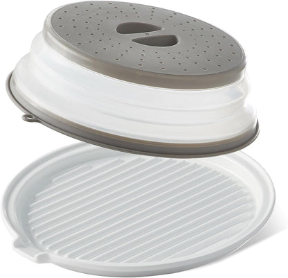 Microwave Bacon Tray with Lid Ceramic Bacon Cooker Meat Rack for Oven Cooking Crispy Bacon Maker with Cover - 11 Inch round Bacon Dish Plate, White1