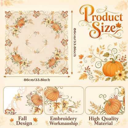 Fall Tablecloth Embroidered 34 Inch Square for Thanksgiving2