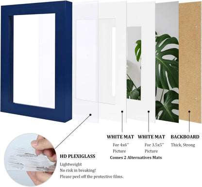 5X7 Picture Frame Made of Solid Wood,Covered by Plexiglass Display Pictures 3.5X5/4X6 with Mat or 5X7 without Mat for Table Top Display and Wall Mounting Photo Frame, Navy Blue4