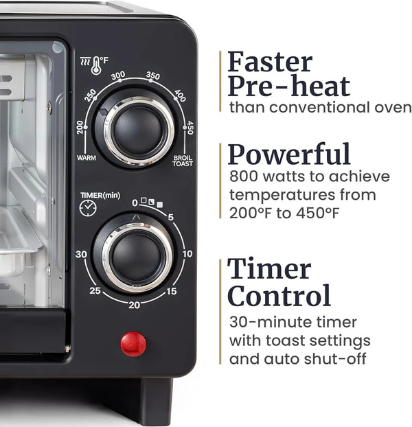 ETO490 9L/4-Slice Oven, 30-Min Timer, Adj. Temp, Black | Includes Baking Pan & Wire Rack - Bake, Broil & Toast Functions for Dorms and Rvs - Countertop Design4
