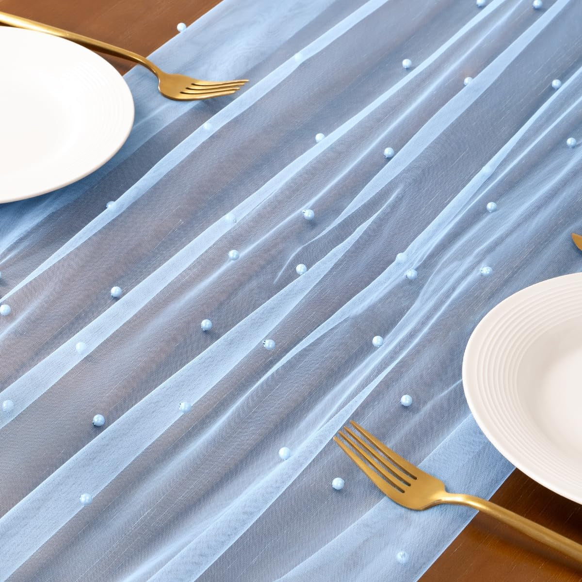 pearl-table-runner-fall-tulle-gauze-sheer-wedding-party-home-decor-blue-cheesecloth-10ft-chiffon-dining-birthday-baby-shower-bridal-anniversary-holiday-centerpiece-table-decorations