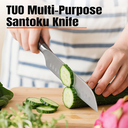 Santoku Knife, 7 Inch Japanese Chef Knife for Vegetable Chopping & Meat Dicing, High Carbon German Steel, Ergonomic Handle - Fiery Phoenix Series3