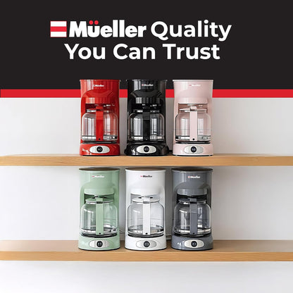 Mueller 12-Cup Drip Coffee Maker | Borosilicate Carafe, Auto-Off, Reusable Filter, Anti-Drip, Keep-Warm Function9
