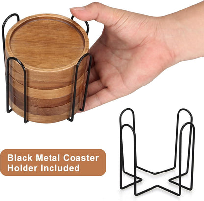 Wooden Coaster Set of 6 Coffee Table Decor Bar Cup Drink Coasters Holder | Acacia Wood Coaster Coffee Bar Accessories Kitchen and Dining Room Outdoor Costers Modern Cute Beer Rustic Farmhouse Decor3