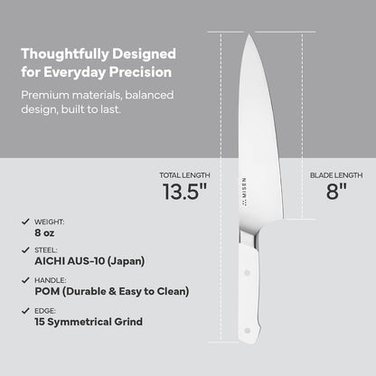 8 Inch Chef Knife, AUS-10 Japanese Stainless Steel - White2