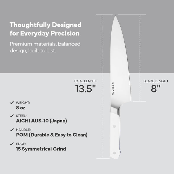 8 Inch Chef Knife, AUS-10 Japanese Stainless Steel - White2