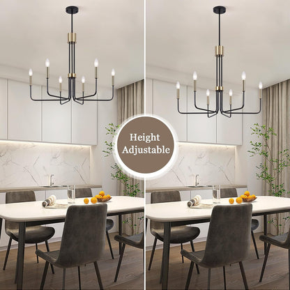 6-Light Black and Gold Chandelier Modern Chandeliers for Dining Room Candle Farmhouse Light Fixtures over Table Living Room Bedroom Kitchen Island Entryway Foyer Lighting Fixtures E124