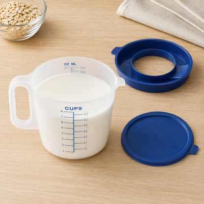 8 Cup Measuring Cup with Splash Guard Lid, Bpa-Free Plastic Mixing Bowl for Baking, Pancakes & Meal Prep, Clear Accurate Measurement Marks8