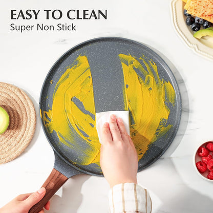 10 Inch Nonstick Crepe Pan Granite Coating Pancake Pan Gray | Swiss Granite Coating Dosa Pan Pancake Flat Skillet Tawa Griddle with Stay-Cool Handle, Induction Compatible5