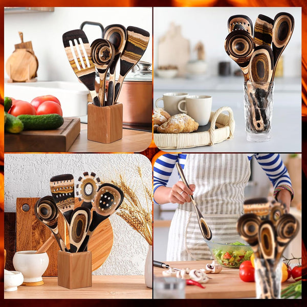 9 Pcs Brown Pakkawood Wood Kitchen Utensils Cooking Set7