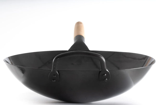 Black13 Pre-Seasoned Hand Hammered Carbon Steel Pow Wok with Wooden and Steel Helper Handle (13 Inch, round Bottom)4